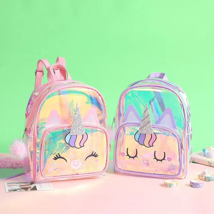 Transparent Holographic Unicorn Back Bag – Purple – Her Dream Store