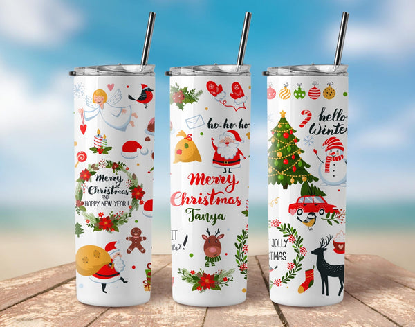 Personalised Christmas special Stainless Steel Skinny Tumbler with steel Straw