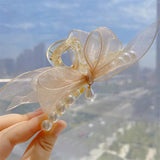 Luxury Pearl Ribbon Hair Claw Clip