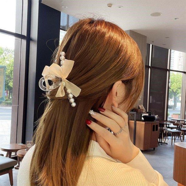 Beaded Ribbon Bow Hair Claw Clip