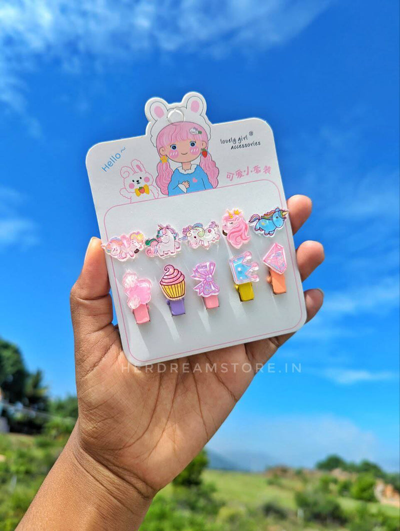 Kawaii Mini Kids Clips and Hair Ties Set