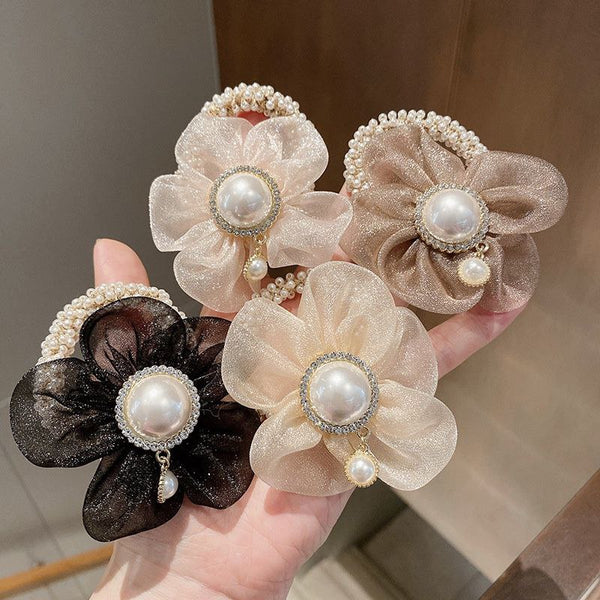 Flower Elastic Pearl Hair Ties